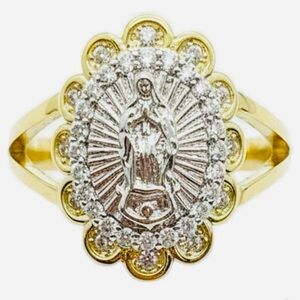 Two Tone Mother Mary Ring 18K Yellow and White Gold Filled AAA CZs NWOT